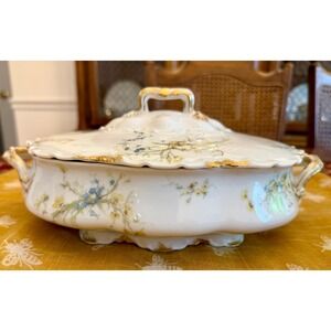 Antique Haviland Limoges Tureen Yellow Buttercups Blue Forget-Me-Nots